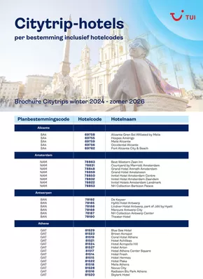 Catalogue TUI à Charleroi | Hotelcodes Citytrips | 2024-09-30T00:00:00.000Z - 2025-12-31T00:00:00.000Z