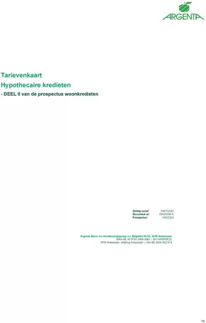Catalogue Argenta à Rijkevorsel | Tarievenkaart Hypothecaire Kredieten | 2025-01-26T00:00:00.000Z - 2026-01-26T00:00:00.000Z